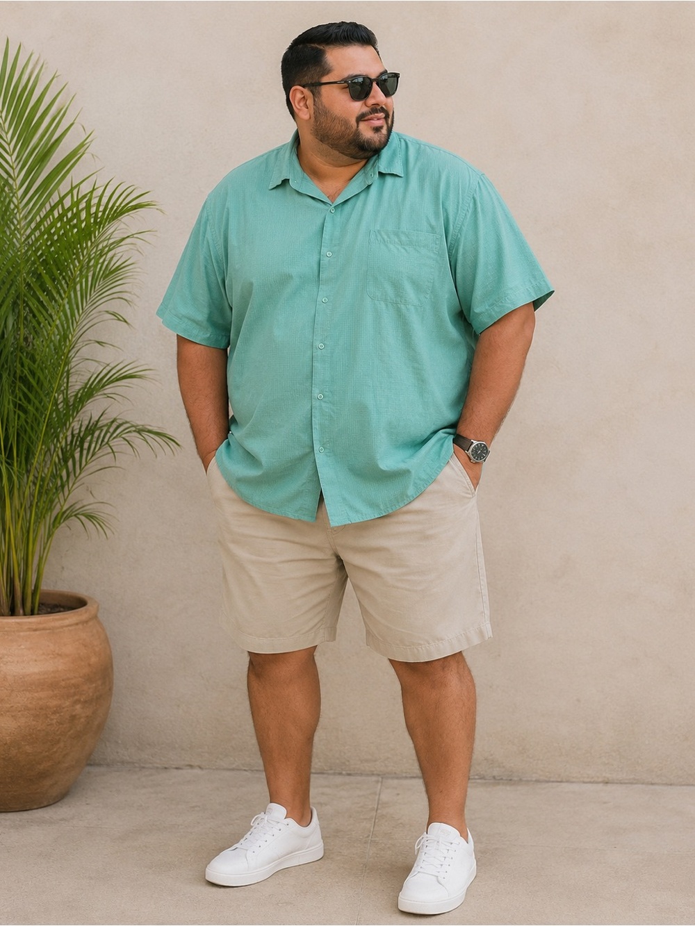 HB Men’s Teal Short Sleeve Button Down Shirt 4XL Plus Size